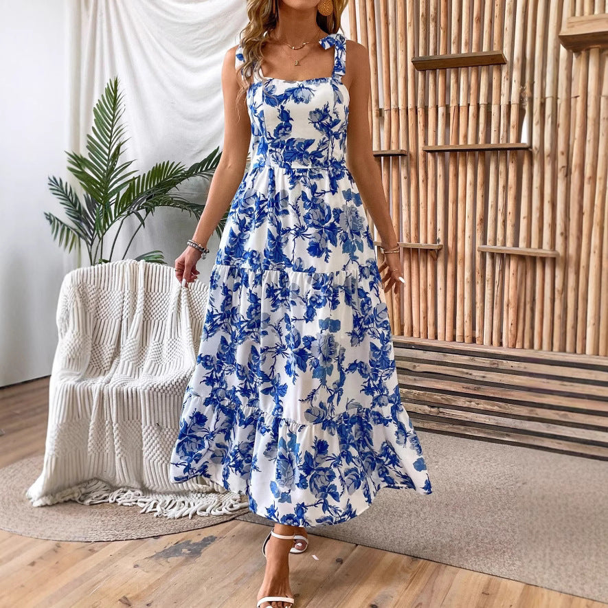 Sleeveless Lace Printing Fashion Midi Dress
