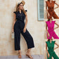 Women's Pure Black V-neck Mid-waist Lace-up Cropped Jumpsuit