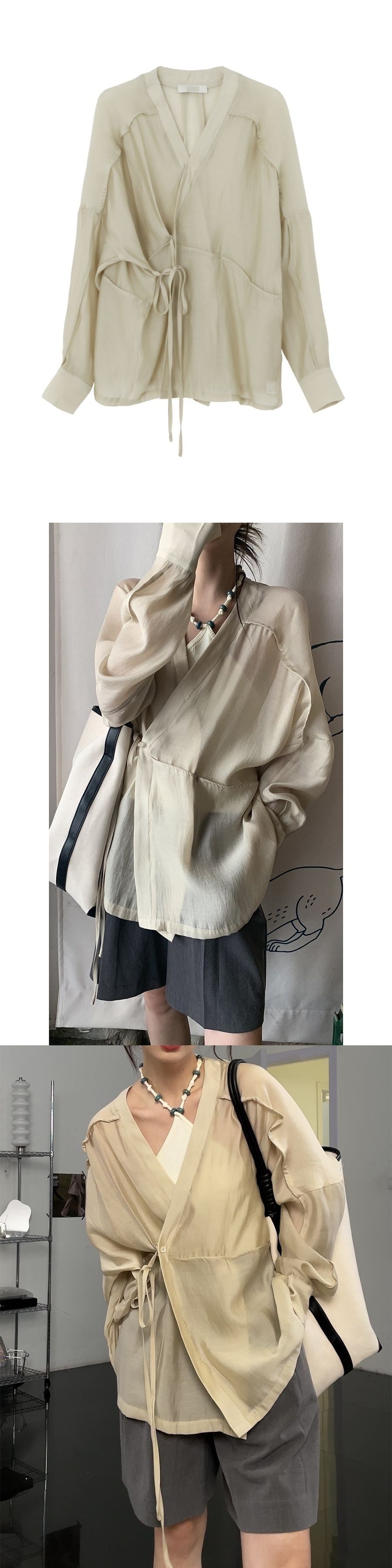 Long Sleeve Sun-protection Overshirt Women's Summer Lace-up Shirt Loose