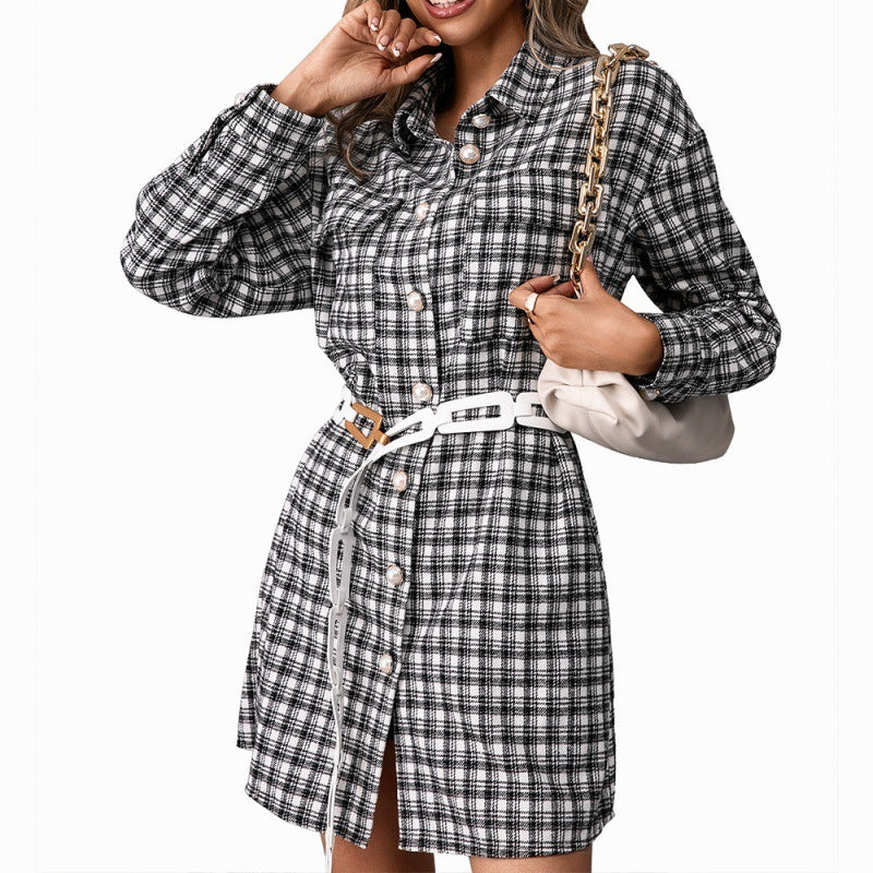 Casual Single Breasted Mid Length Check Shirt Jacket