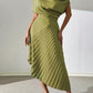 Women's Asymmetric Shoulder Gold Foil Pleated Dress