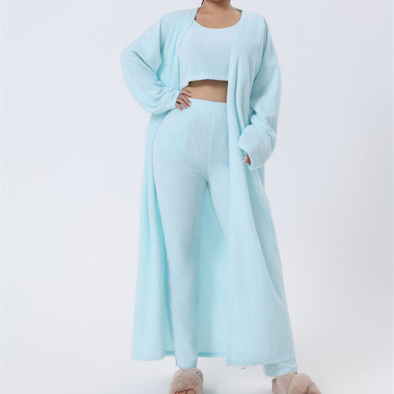 Ensemble pyjama confortable, ensemble de détente 3 pièces, vêtements de détente mignons, ensembles de costumes chauds, ensemble assorti, ensemble de détente, ensembles de pantalons 3 pièces, robe d'hiver pour femme