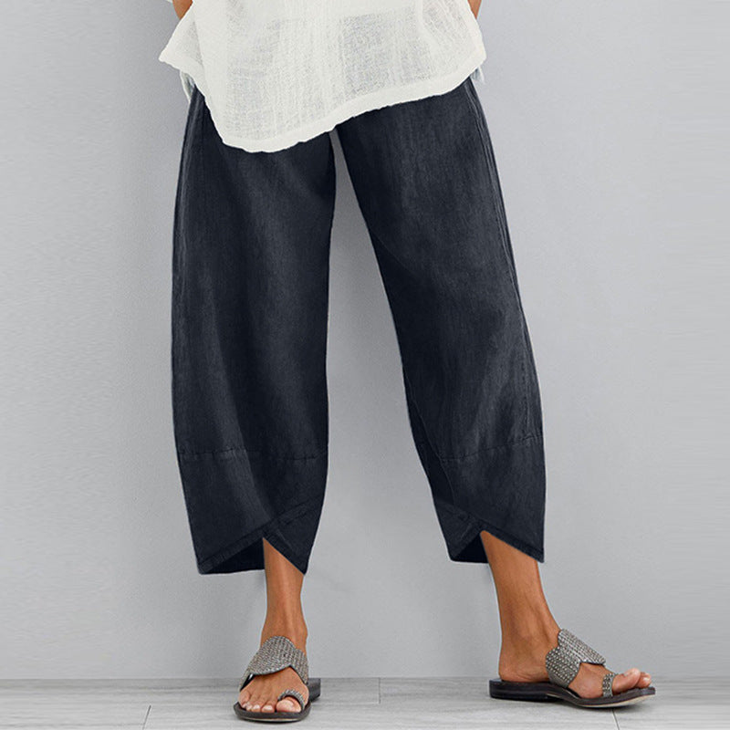 Solid Color Plus Size Women's Simple Loose Casual Cropped Pants