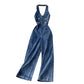 Elegant Neck-hanging Sleeveless Open-back High-waist Slimming Wide-leg Pants