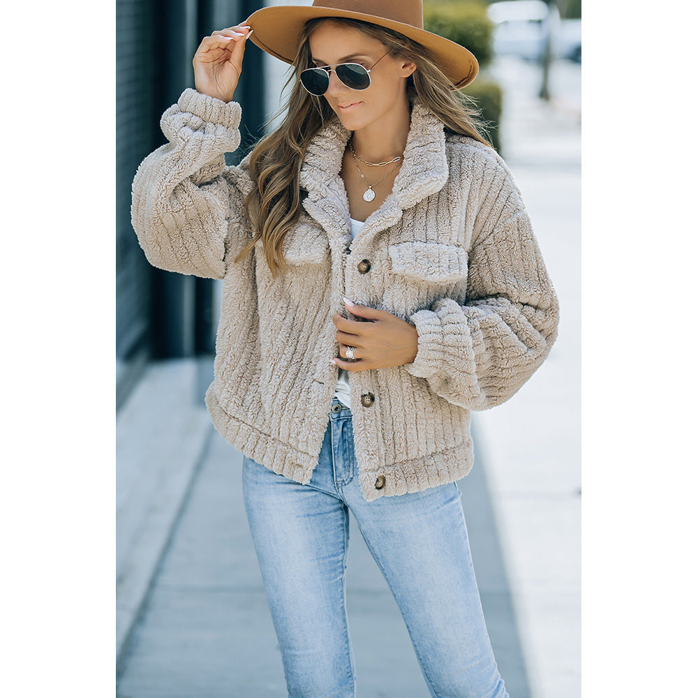 Manteau d'hiver en laine kaki pour femme, épais et chaud, à manches longues