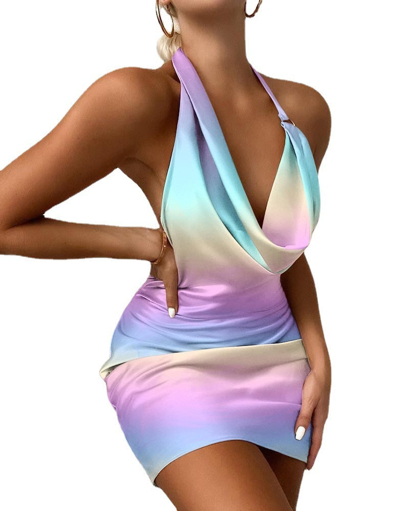 Foreign Trade Summer New Elegant Women's Halter One-step Dress