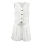 French-style Cotton-linen V-neck Sleeveless Minimalist Solid-color Set
