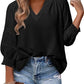 New Women's V-neck Casual Solid Color Long Sleeve Loose Shirt