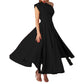 Womens Sleeveless Slash-Neck Solid Color Waist-Cinching Dress