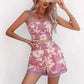 New Summer Floral Print Suspender Top And Shorts