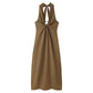 Linen Blended Buckle Decoration Midi Skirt Halter Dress