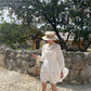Robe blanche française à manches longues pour femme, style vacances