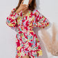 Women's Fashionable Simple Flower Printed Waist-controlled Long Sleeve Dress