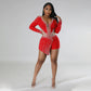 V-neck Rhinestone Tight Long Sleeve Jumpsuit