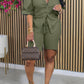 Fashion Solid Color Short Sleeve Shirt And Shorts Suit