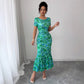 French-Elegant Floral Print Ruffle Hem Body-Slimming Dress
