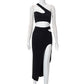 Summer Fashion Temperament Slim Fit Spicy Girl Outfit Solid Color Slit Thread Skirt Set