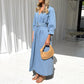 V-neck Lace-up Waist Trimming Casual Button Denim Dress