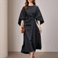 Fashionable Casual Everyday Commuter Solid-color Crew-neck Lace-up Dress