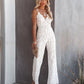 Solid Color Lace Stitching Sleeveless Casual Suspender Jumpsuit