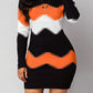 Women's Mid-length Round Neck Long Sleeve Printed Knitted Dress