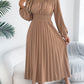Elegant Ruffled Long-sleeve Cinched-waist Pleated Maxi Dress