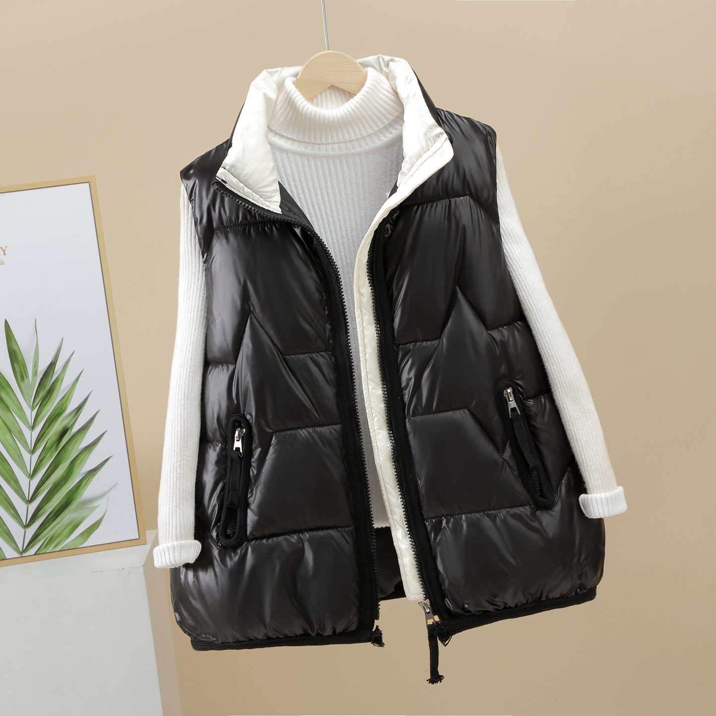 Women's Short Loose White Duck Down Vesttrendy Waistcoat