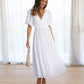European And American Fashion Deep V Puff Sleeve Vacation Women's Dress