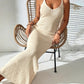 Cutout Slim Fit Slit Spaghetti Straps Knitted Beach Dress