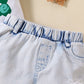 Children's Letter Short Sleeve Denim With Hole Shorts Suit