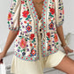 Women's Floral-print Cardigan With Tie-front Short-sleeve Top And Shorts Set