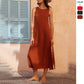 Robe décontractée sans manches, col rond, couleur unie, coutures en dentelle fendue