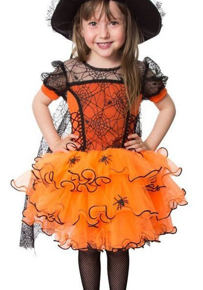 Girls' Halloween Mesh Cake Short Sleeve Dress