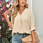 Spring And Summer Women's Clothing Fashion Solid Color Loose V-neck 34 Sleeves Top