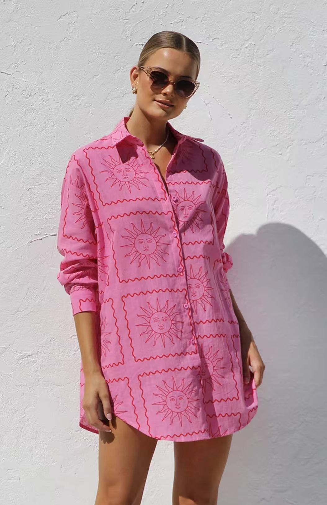 Women's Fashionable Loose Casual Cardigan Dress With Print And Lapel