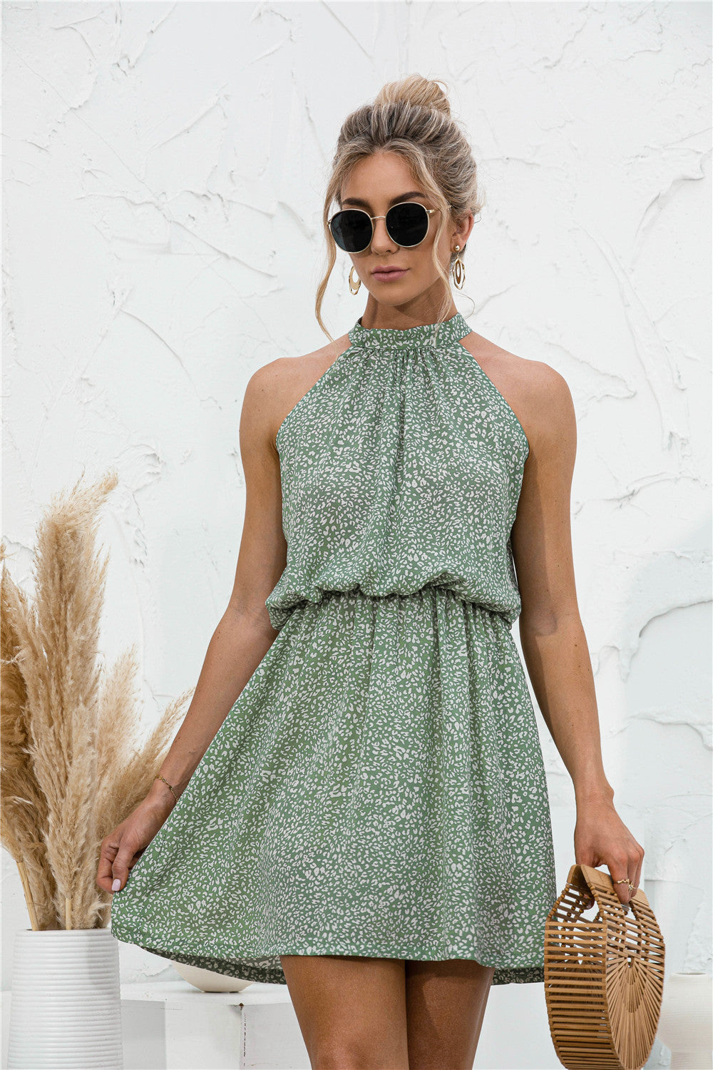 Popular Independent Station Popular Halter Floral Tie-neck Strapless Dress
