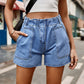 Short en jean décontracté délavé à taille élastique rétro pour femme