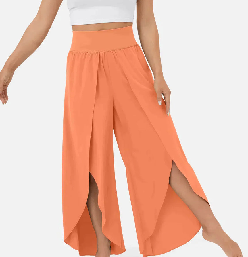 Pantalon de yoga ample fendu, taille haute, élastique, jambes larges, mode femme, vêtements polyvalents