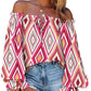 Women's Printed Off-neck Flare Sleeve Tie-neck Shirt
