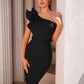 One Shoulder Solid Color With Belt Party Dress