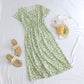 Printed Short-sleeve Waist-cinching Figure-flattering Dress For Petite Frames