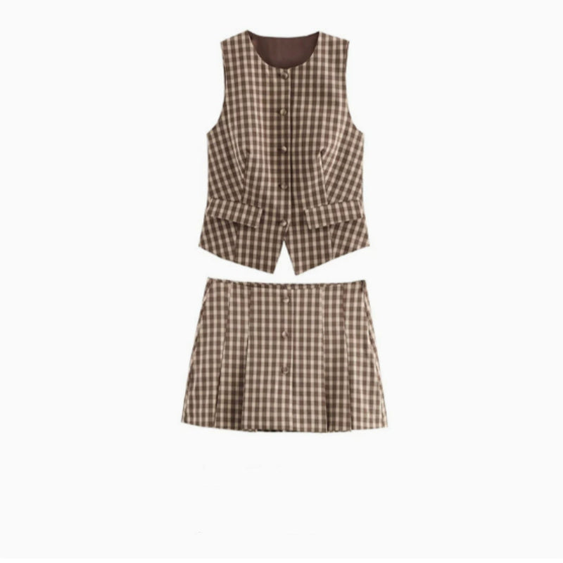New Plaid Sleeveless Round Neck Slim Vest Top