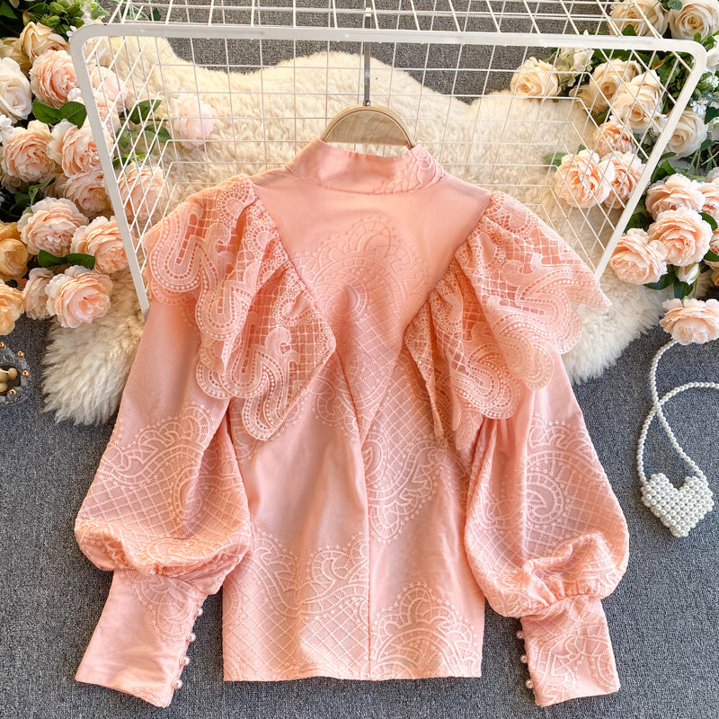 Style Retro Heavy Industry Ruffled Slim Fit All-match Temperament Shirt
