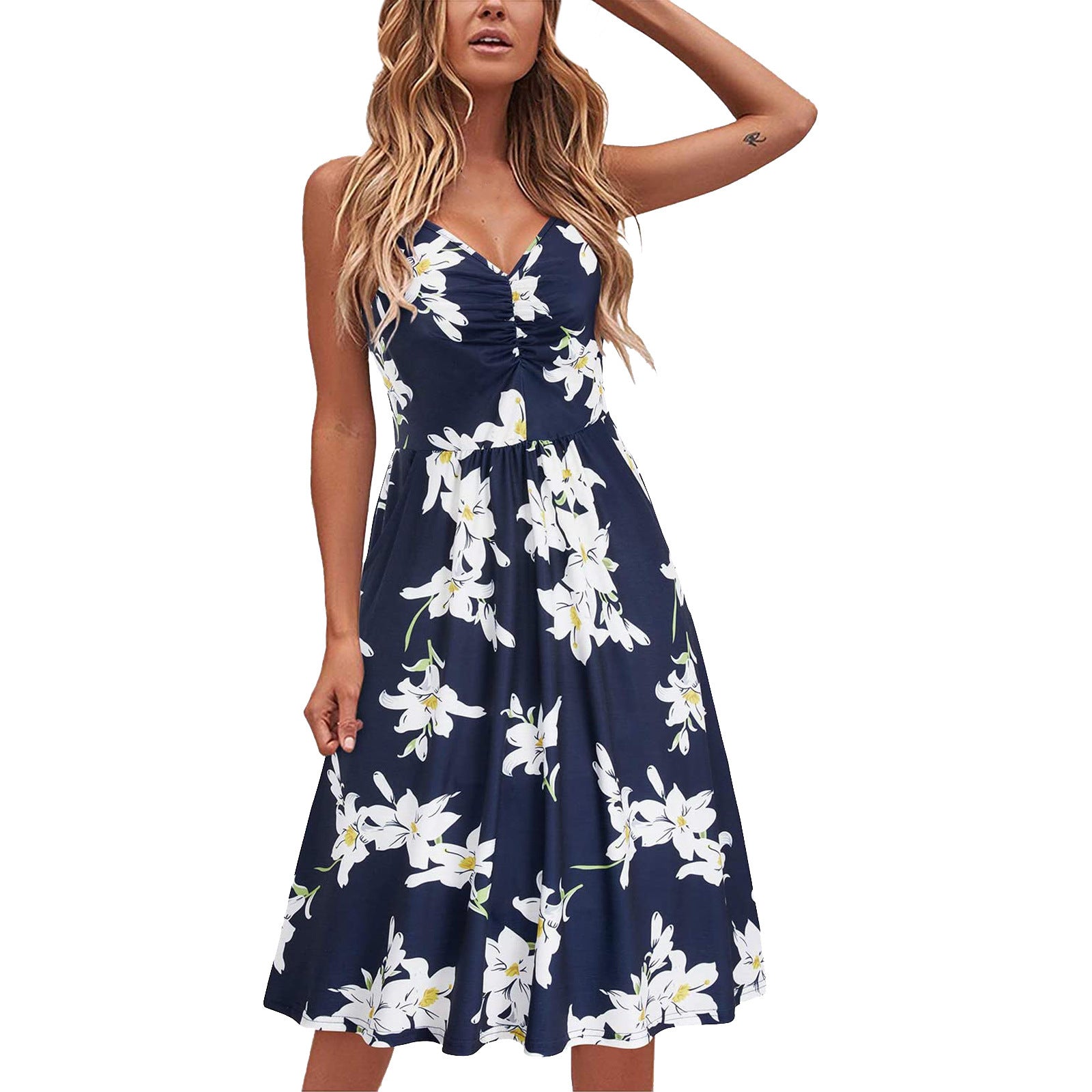 Summer New Print Suspender Backless Dress