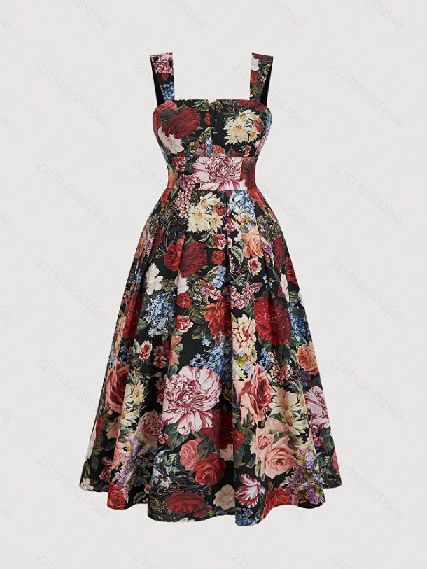 Women's Fashionable Slim-Fit Printed Strap Dress
