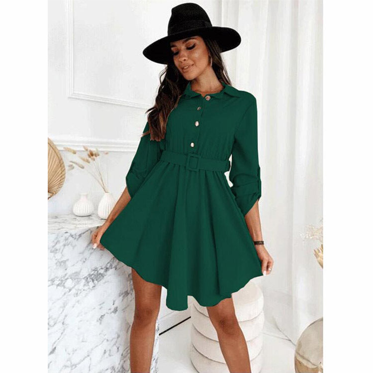Spring NEW Long Sleeve Solid Color Dress