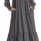 Women's Smocking Long Sleeve Round Neck Mid-length Dress