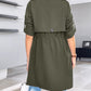 Loose Solid Color Waist Tight Rolled Sleeves Mid-length Trench Coat For Women