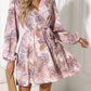 V-neck Lace-up Floral Print Women's Dress