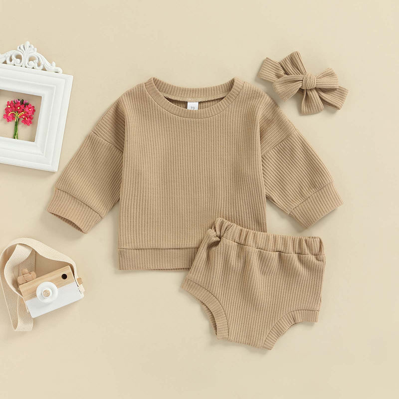 Ensemble t-shirt et short de couleur unie pour bébé, printemps et été